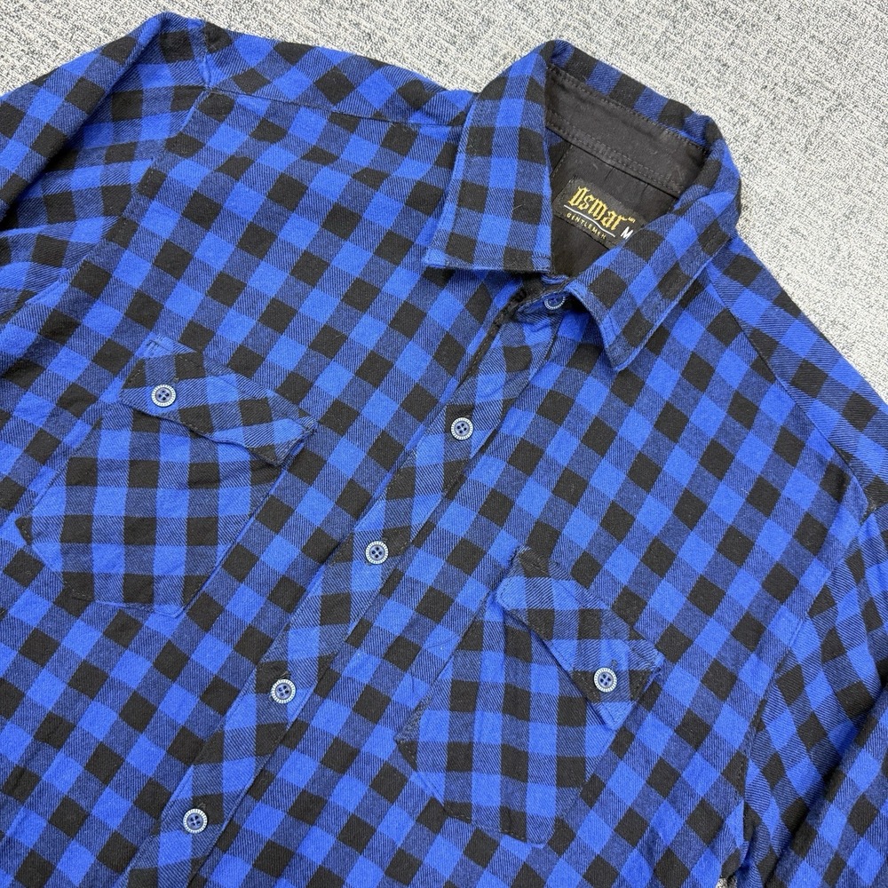 Men's Flannel Shirt Medium Blue Black Plaid Checkered Long Sleeve Button